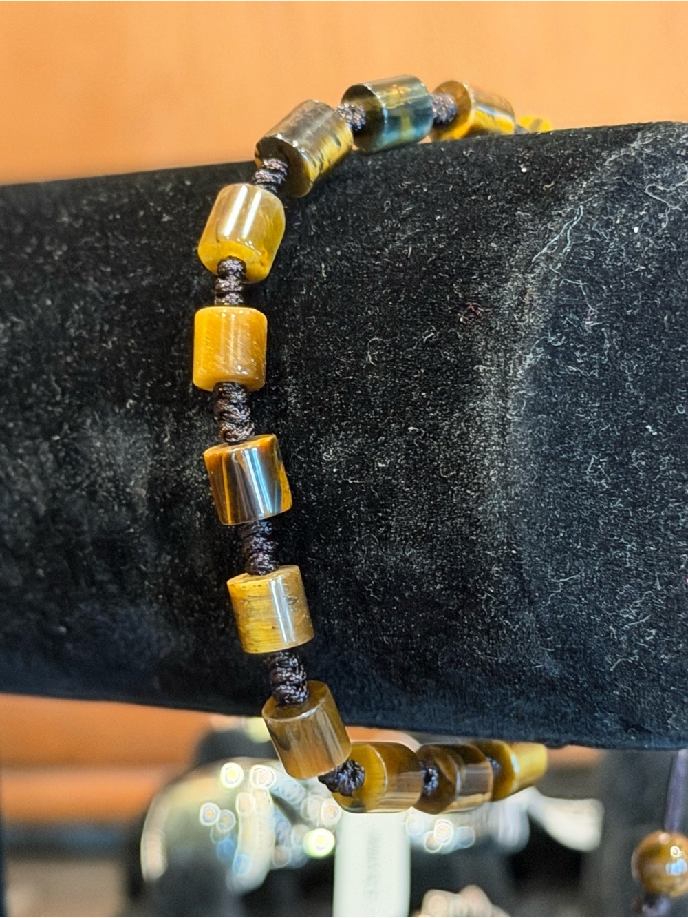 Genuine Tiger Eye Beaded Adjustable Cotton Cord Bracelet - Brown/Gold (30.00ctw)